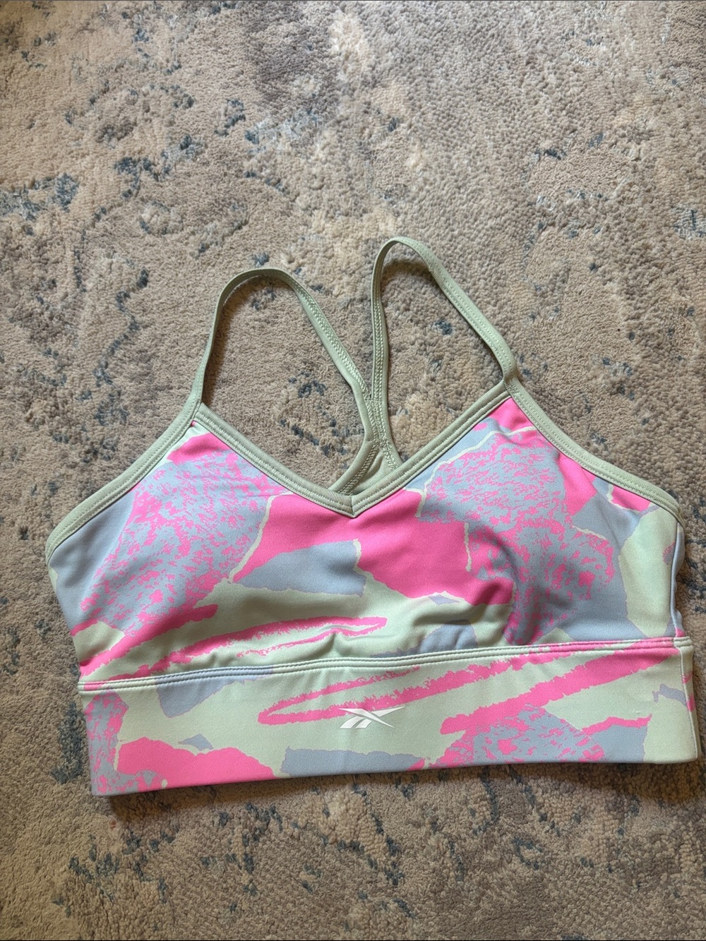 Reebok Pink & Light Green Patterned Sports bra